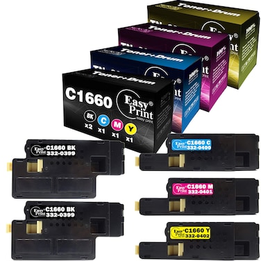 EASYPRINT Compatible Toner Cartridge Replacement for Dell C1660 C1660W C1660cnw 1660 Printer (2 Black+1 Cyan+1 Magenta+1 Yellow, 5 Pack)