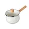 Enamel Cast Iron Milk Pan with Lid, 6.3 Inch Baby Complementary Food Pot Saucepan with Wooden Handle, Healthy Soup Pot Cookware (White)