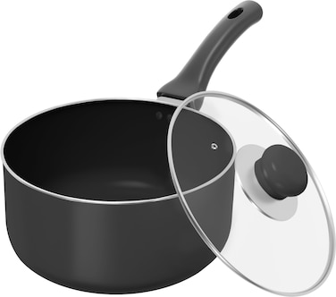 Utopia Kitchen 2 Quart Nonstick Saucepan with Detachable handle &amp; Glass Lid (Grey - Black)