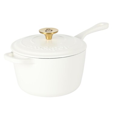 Crock-Pot 3 Qt European Enameled Cast Iron Sauce Pan W/Lid - Matte Linen White