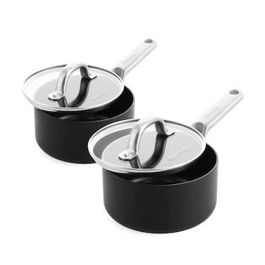 GreenPan Omega Hard Anodized Advanced Healthy Ceramic Nonstick 1.6QT&amp;2.2QT Saucepan Set &amp; Lids,Anti-Warp Induction Base,Diamond Reinforced Durable Coating,Stay-Flat Oil Surface,Oven&amp;Broiler Safe,Black