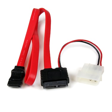 StarTech.com 20in Slimline SATA to SATA with LP4 Power Cable Adapter - slim SATA Adapter - slimline Adapter - slim SATA to SATA (SLSATAF20) Red