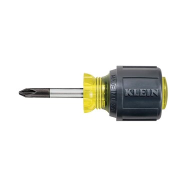 Klein Tools 603-1 Stubby Screwdriver, Made in USA, #2 Phillips Tip with 1-1/2-Inch Round Shank and Cushion Grip Handle