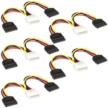 JacobsParts (5-Pack) Molex to SATA Power Cable Splitter Adapter Extension, 8" 20cm 18AWG