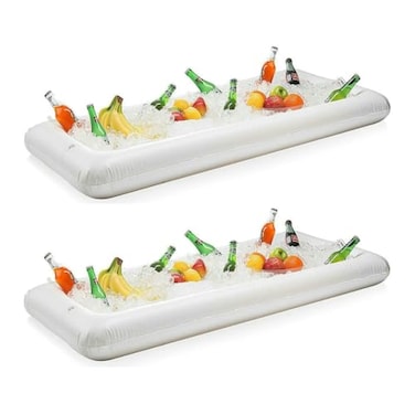 Inflatable Serving Bar Salad Buffet Ice Tray Food Drink Cooler for Picnic Luau Pool Party with Drain Plug, 2 Pack