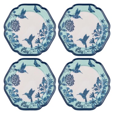 Karma, 8.75 inches Melamine Salad Plates Set of 4, Reusable Dishwasher Safe Plates for Outdoor and Indoor, Hummingbirds