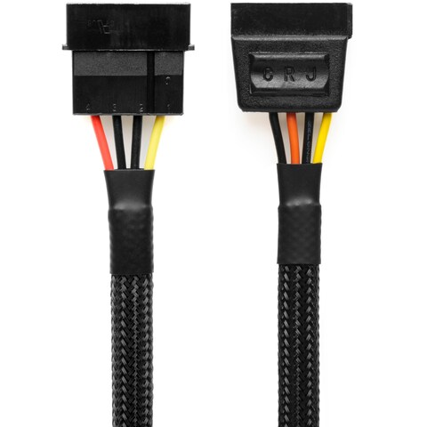 CRJ 4-Pin Molex to 15-Pin SATA Power Adapter Cable - 12-inch (30cm), Black Sleeved - Power SATA Hard Drives, SSDs from a 4-Pin Peripheral Molex Power Supply Connector