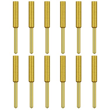12 Pack Diamond Chainsaw Sharpener Burr Files 1/8" Shank, 3/16 Inch Replacement Sharpening Stones, Titanium Plated Sharpening Wheels Polishing Grinding Tool Grinding Bits (3/16 Inch/ 4.8 mm)