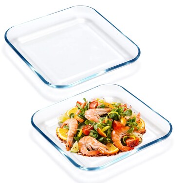 NUTRIUPS 2 Pack 9 Inch Glass Dinner Plates, Tempered Glass Pasta Salad Plate Set For Kitchen, Glass Serving Plates, Dinnerware Dish Set, Dishwasher &amp; Microwave Safe