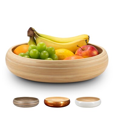 LEXA 12" Handmade Natural Bamboo Wooden Fruit Bowl for Kitchen Counter - 130Oz Lightweight Large Bamboo Wooden Bowls for Food, Wooden Salad Bowl, Wood Bowls for food - Wooden Serving Bowl for Snacks