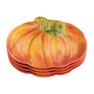 UPware 4-Piece 7.875 Inch Pumpkin Style Shaped Melamine Plate Set Salad Plates Dessert Plates Serving Plates for Thanksgiving Halloween (Pumpkin)