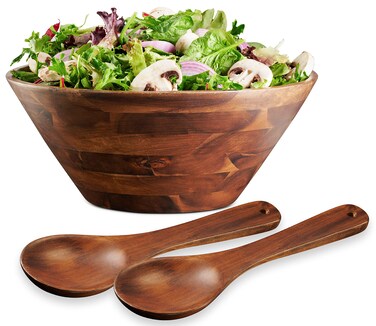 Table Concept Salad Bowl and Salad Servers Set, Acacia Wood Salad Bowls, Fruit Bowl, Serving Bowls, Home Decor Housewarming Gifts, 12