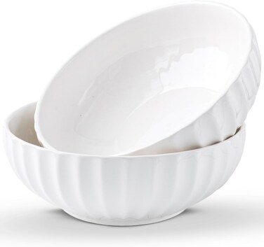 Porzelo White Serving Bowls For Entertaining - Large Salad Bowls, Ceramic Serving Dishes, Extra Large Bowl, Large Serving Bowl Set For Fruit Soup Pasta, Salad Serving Bowl, Big Salad Bowls For Eating