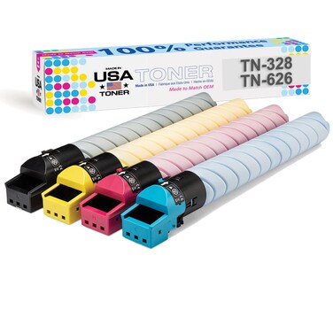 MADE IN USA TONER Compatible Replacement for Konica Minolta TN328, TN626, bizhub C250i, C300i, C360i, C450i, C550i, C650i (Black, Cyan, Yellow, Magenta, 4 cartridges)
