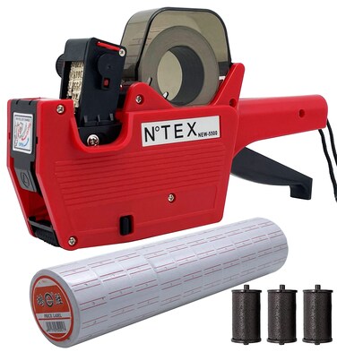 New MX 5500 Price Gun, Price Gun with Labels, 1 Line 8 Bit Marking Machine, Price Sticker Gun with Free 10 Rolls of Label Paper and 3 Ink Cartridges(Red)