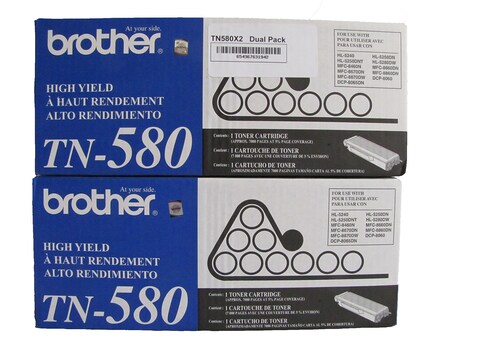 BROTHER TN580X2 TN-580 Dual Pack. Two Brother TN-580&#39;s Bundled
