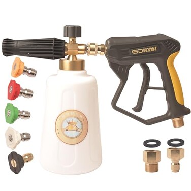 GDHXW 2 Liter Foam Cannon Pressure Washer Gun Heavy Duty Car Foam Blaster Big Mouth Adjustable Snow Foam Lance Thick Foam with 5 Nozzles and Quick Connector