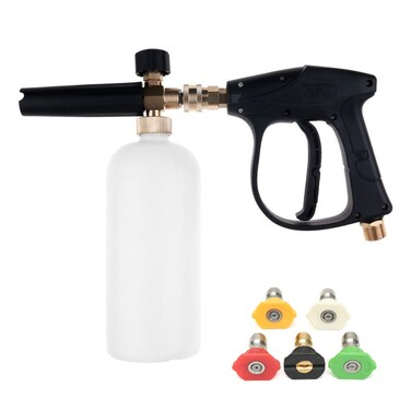 NUZAMAS High Pressure Washer Gun with 5 Water Nozzle Tip &amp; 1L Snow Foam Lance Bottle Kit for Car Floor Deck Windows Cleaning M22 Metric Male Thread Fitting