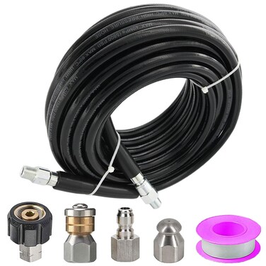Sewer Jetter Kit for Pressure Washer 50FT, 1/4 Inch NPT, Drain Cleaning Hose, Button Nose and Rotating Sewer Jetting Nozzle, Orifice 4.0,4.5, 5800 PSI,Sewer Jetter Nozzles Kit