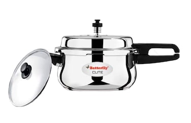 Butterfly Cute Stainless Steel Induction Base Pressure Cooker with Glass Lid (Silver, 3 Ltrs)