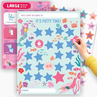 Girls Potty Training Sticker Chart - Beautiful Mermaids - Toddler Potty Training Chart - Good Behavior Reward Charts For Children Kids Daughter Granddaughter - Train To Poop Goal Chart - By Central 23