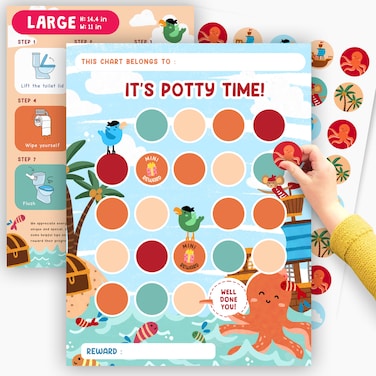Potty Chart for Boys with Stickers - Potty Reward Chart - Pirates - Toddler Sticker Chart for Potty Training - Potty Routine Chart for Children Baby Son Grandson - Train to Poop - by Central 23