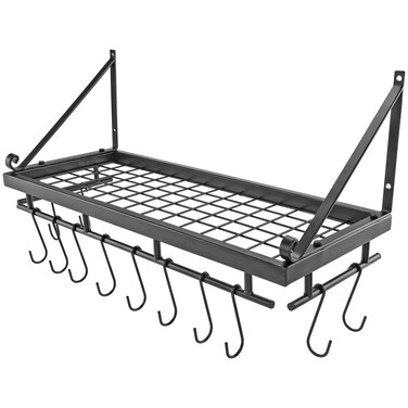 Southern Homewares Hanging Pot Holder Rack - Kitchen Shelf for Storage &amp; Organization - Includes 12 Hooks