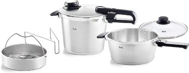 Fissler Vitavit Premium Pressure Cooker Set, 3.7 Quart and 6.3 Quart with Glass Lid
