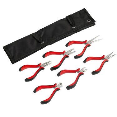 Jetech 6PCS Mini Pliers Set with Pouch, Cr-V Steel Jewelry Pliers Tools Including End Cutting/Diagonal/Long/Bent/Flat/Needle Pliers