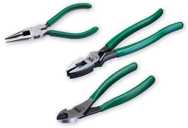 SK Tools USA 3 Piece Pliers Set: Diagonal Cutting, Long Nose Cutting, Linesman   17842