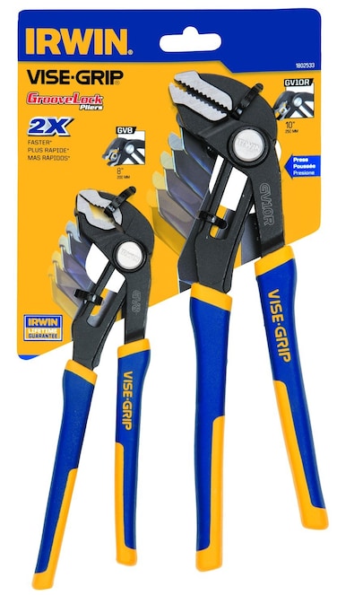 Irwin Tools 1802533 Two Piece GrooveLock 8-Inch V-Jaw and 10-Inch Straight Jaw Pliers Set