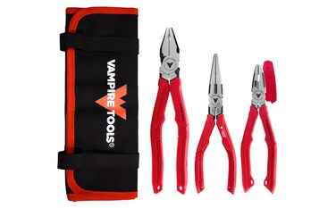 VAMPLIERS 3-Piece Screw Extractor Pliers Set Made in Japan: 9" Side Cutting Linesman, 7.5" Long Nose, 7" BOSS &amp; Tool Pouch. Stripped Screw Removal Tools with Unique Non-Slip Jaws.