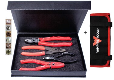 VAMPLIERS 4-Piece Screw Extractor Pliers Tool Gift Set. Made in Japan: 5" Mini ESD Safe Plier, 6.25", 7" Slip Joint &amp; 8" Linesman Pliers + Tool Organizer Pouch