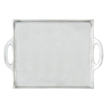 Santa Barbara Design Studio Serving Tray With Handles Rectangular Aluminum Platter, Small, Silver