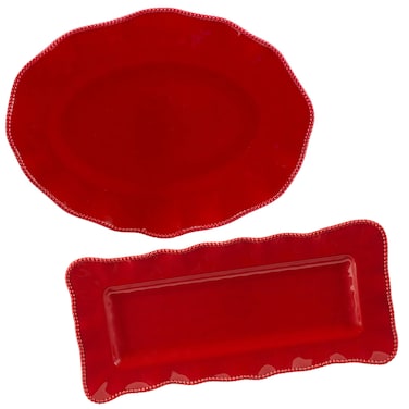 Certified International Perlette Red Melamine 2 pc Platter Serving Set.,