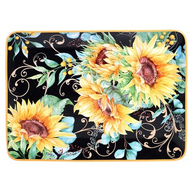 Certified International Sunflower Fields Rectangular Platter,16", Black, Large