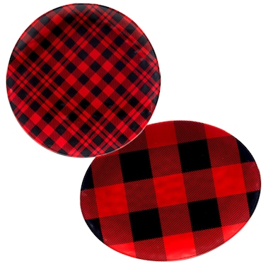 Certified International Red Buffalo Plaid Melamine 2 Piece Platter Set, Multicolor, Large