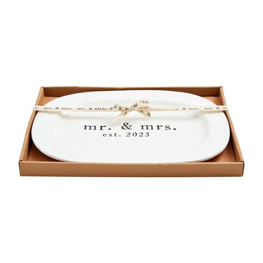 Mud Pie Mr. &amp; Mrs. 2023 Platter, 12' x 17', White