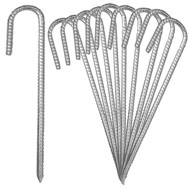 EXPERY 10Pack 12&acirc;&euro; Heavy Duty J Hook Ground Stakes, Galvanized Rebar Tent Stakes, Curved Steel Plant Support Garden Stake, Chisel Point End Stakes for Camping Tent, Swing Sets, Fence Stakes