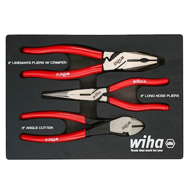 Wiha 34680 3 Piece Classic Grip Pliers and Cutters Tray Set