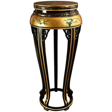 Red Lantern Hand Crafted Artisanal 36" Lacquer Plant Stand - Gold Leaf Birds and Flowers