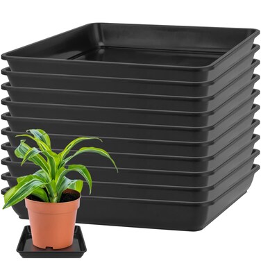 KEILEOHO 10 PCS 10 Inch Square Plant Saucer, Black Plastic Tray, Plastic Drip Tray Plant Pot Saucers for Indoor and Outdoor Flower Pots