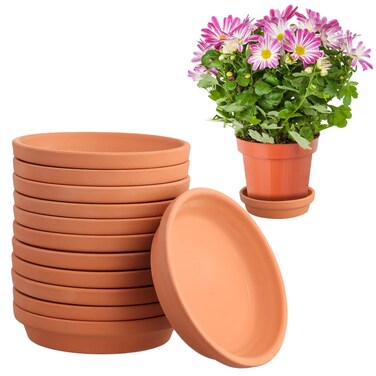 Lnrueg 12Pcs Terracotta Pot Plant Saucers, 4.5 Inch Flower Pot Saucers, Durable and Thicker Plant Trays, Red Clay Pot Saucers for Indoor Outdoor Plants