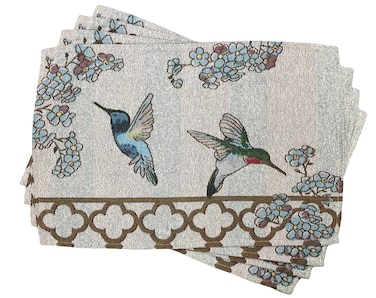 Floral Hummingbird Placemats (Set of 4) (13" x 19") Mid Century Woven Placemats Romantic Easter Tapestry Machine Washable Place Mats for Dinner Table Mats 19 inches (Hummingbirds)