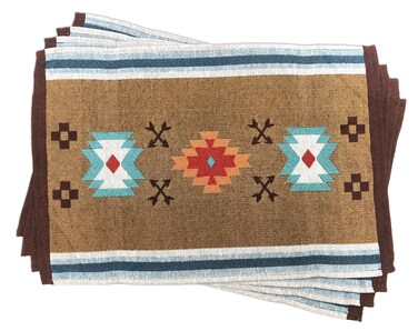 Native American Placemats (Set of 4) (13" x 19") Woven Placemats Southwestern-Inspired Tapestry Machine Washable Place Mats for Dinner Table Mats 19 inches (Tribal Blue)