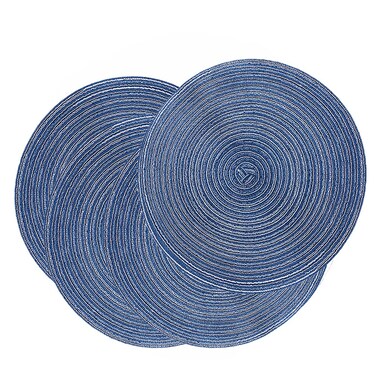 Alnicov 14.2 Inch Round Placemats Set of 4,Cotton Woven Placemat Heat-Resistant Non-Slip Washable Table Mats for Dining Table Wedding Holiday Party and Everyday Use(Blue)