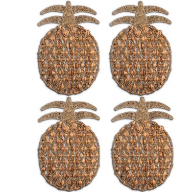 Woven Placemats   Pineapple Placemats for Dining Table   11" x 17" Water Hyacinth Nautical Placemats Set of 4   Large Wicker Placemats for Beach Table   Rattan Placemats   Beach Theme Placemats