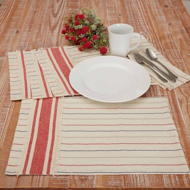 Piper Classics Betsy Stripe Placemats, Set of 4, 12" x 18", Farmhouse, Country, Patriotic, Primitive Americana Style Cloth Tabletop