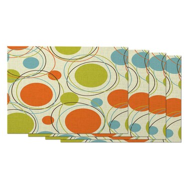 AOYEGO Geometric Pattern Placemats Set of 4 Retro Orbits Orange Green Circle Round Artistic Placemats for Dining Table 12X18 Inch Cotton Linen for Home Kitchen