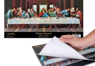 Last Supper Disposable Placemats Bulk Printed Paper Placemats for Dining Table or Kitchen Table Anti-Skid Disposable Table Mat Set of 40